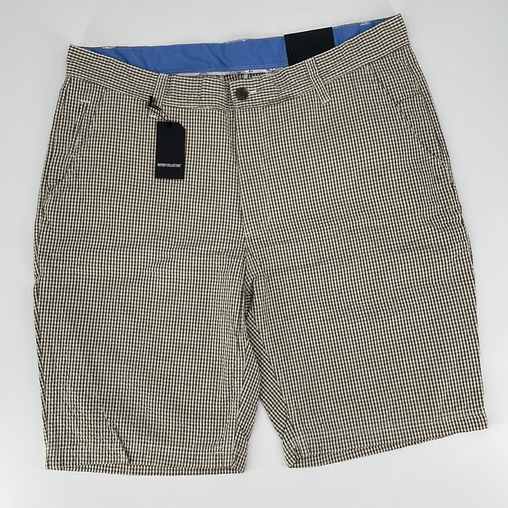 Report Collection Tan Gingham Casual Shorts Men's 40
